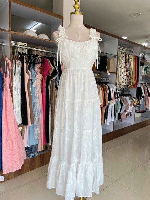 Summer Ruched Tie Up Strap Long Tiered Dresses